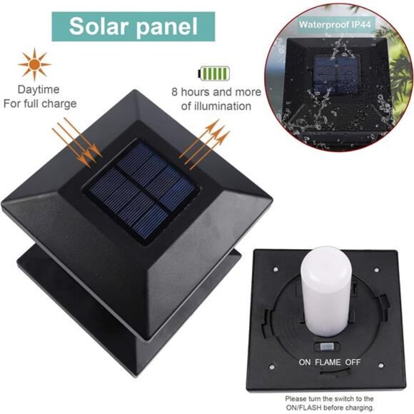 Solar LED Flickering Flame Post Lights, 72 SMD LEDs, Fits 4x4 to 6x6 Posts - Picture 6 of 7